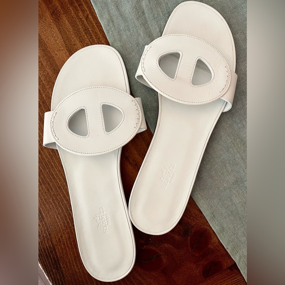 Hermès Women’s White Leather Lisboa Sandals Size 41